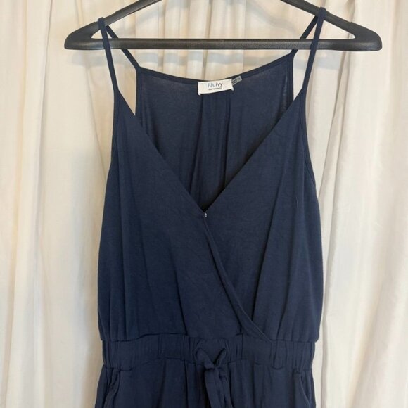 Bluivy Navy Surplice Jersey Jumpsuit Adjustable Waist Tie & Pockets Small - Picture 4 of 10